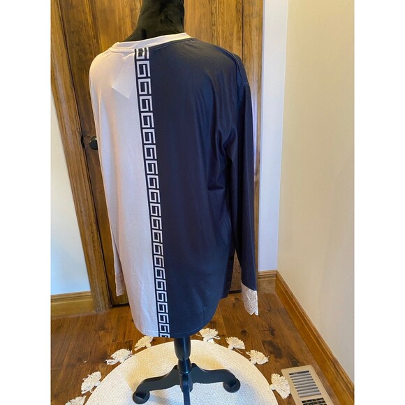 Exclusive Geo Trim Color block Womens Size Large Black Tan Hi Low Pullover Top - Picture 8 of 10